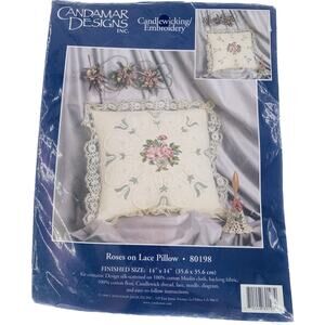 Vintage Candlewicking Embroidery Pillow Kit Candamar Designs Roses On Lace 80198